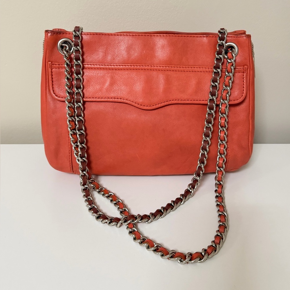 Rebecca Minkoff Shoulder Bag Red Coral Leather Chain Strap Medium Size